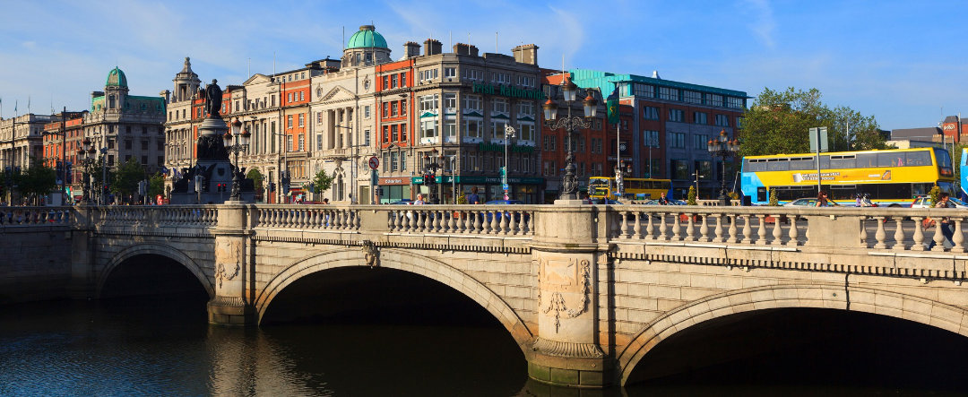 O'Connell Bridge in Dublin. This three-arch bridge is located in the heart of the city. It has ...