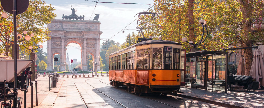 Vista del tranvía en Milán.