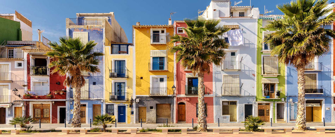 Colourful Mediterranean beach houses in Villajoyosa.