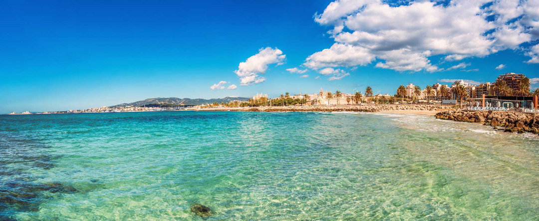 Panoramic view of Palma de Mallorca from the sea.
