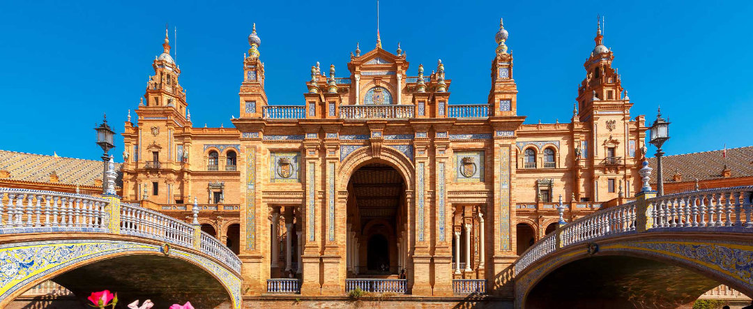 The Plaza de España with view of the bridges that cross it.