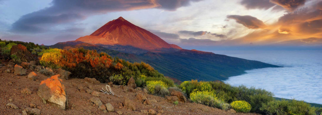 View of Mt. Teide volcano with a westerly light.